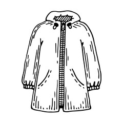 Raincoat sketch. Clothing protection from rain. Hand drawn illustration.