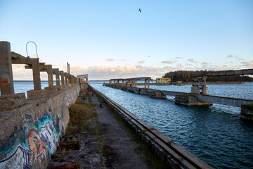 Abandoned submarine station im the Baltic Sea, selective focus