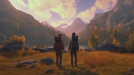 Fototapeta premium And so Jack and Josh continued their wanderlust generative ai