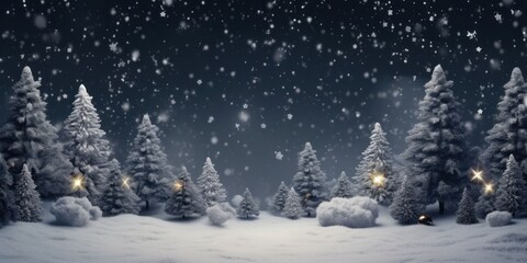 Snowy Winter Landscape with Festive Christmas Trees on Chalkboard Background for Holiday Greetings and Advertisements