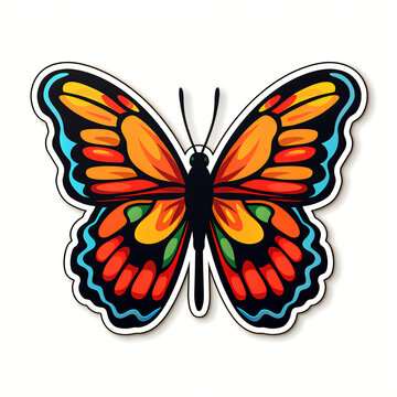 1960s Inspired Boldly Colored American Cartoon Style Butterfly Sticker