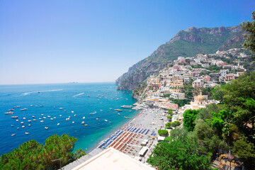 view of Positano town at summer - old italian resort, Italy