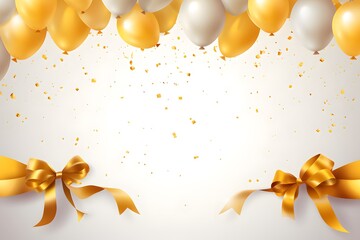 Grand opening celebration background with golden ribbon and balloon. - obrazy, fototapety, plakaty