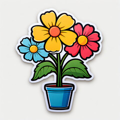 1960s Bold-Colored American Cartoon Style Flower Sticker - Vintage Collection