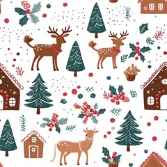 Christmas seamless pattern background with cute winter elements.