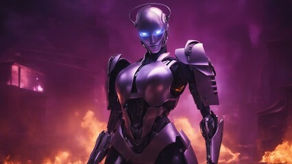 robot cyborg person _cyber woman  robot flesh fallen off showing robot underneath 