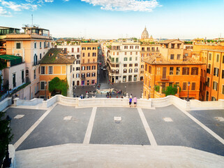Fototapeta na wymiar Spanish Steps and Rome cityscape in Italy