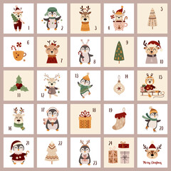 Christmas Advent calendar for kids. Printable advent calendar. Christmas countdown