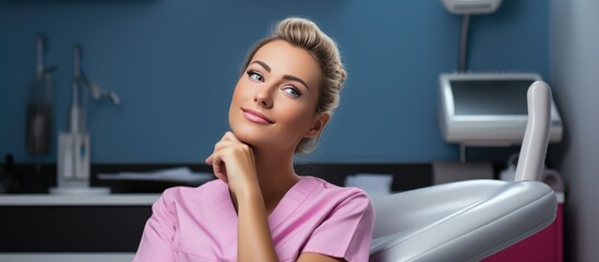 Obraz premium Male dentist bored and seated in dental office