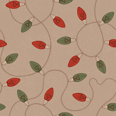 Vintage Christmas shining garland, seamless pattern design. Perfect for wrapping paper, packaging design, seasonal home textile, greeting cards and other printed goods