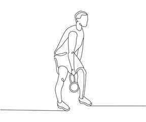 Kettlebell figure 8 exercise Line Drawing isolated on copy space white background, Kettlebell Figure Eight exercise editable vector illustration, Continuous one line drawing, work out line design art