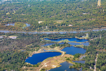 aerial of rural landscape with highway near Houston, Texas