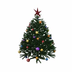 Christmas tree with decorations, isolated on white background, 3D illustration, cg render