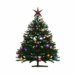 Christmas tree with decorations, isolated on white background, 3D illustration, cg render