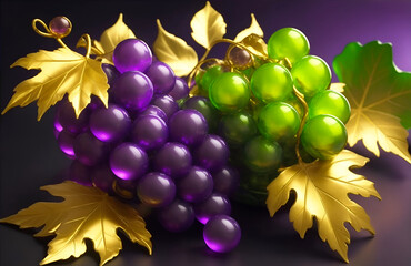 金の葉で装飾されたクリスタル製の葡萄