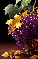 金の葉で装飾されたクリスタル製の葡萄