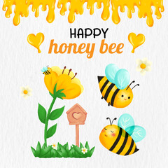 honey bee cute bee happy spring vector.