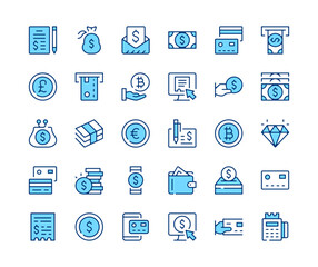 Payment icons set. Vector line icons. Blue color outline stroke symbols. Modern concepts