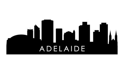 Adelaide skyline silhouette. Black Adelaide city design isolated on white background.