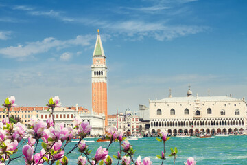 famous San Marco square waterfront at sunny spring day, Venice, Italy