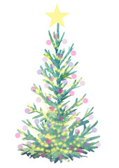 Watercolor Christmas tree with decoration