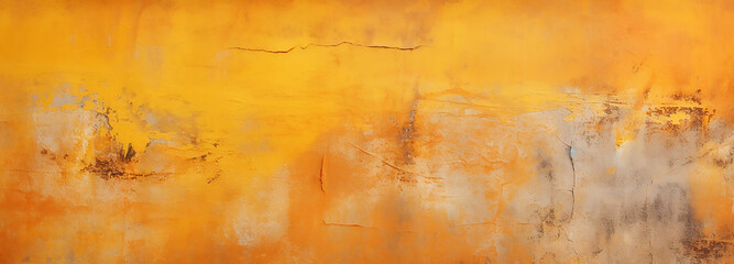 Horizontal yellow and orange grunge texture cement or concrete wall banner
