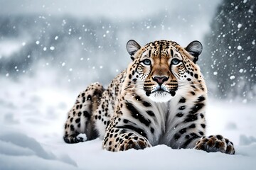 tiger in the snow giving a dangerous look 