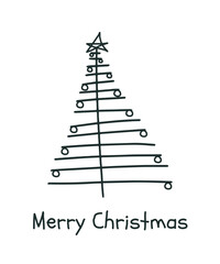 Hand drawn Christmas greeting card. New Year doodle illustration Christmas tree. Vector illustration