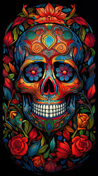 Sugar Skull with flowers
