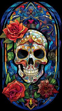 Sugar Skull with flowers