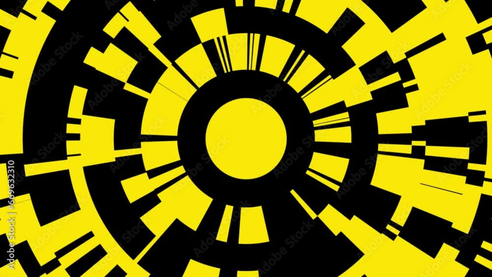 Poster yellow-black circular rotating background. footage for creating an intro. rendering animation.