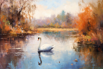  Vintage Swan Oil Painting 2