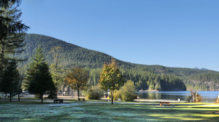 Buntzen Lake Park during the fall season in Anmore, British Columbia, Canada