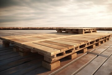 3d rendering of platform with timber boards. Generative AI