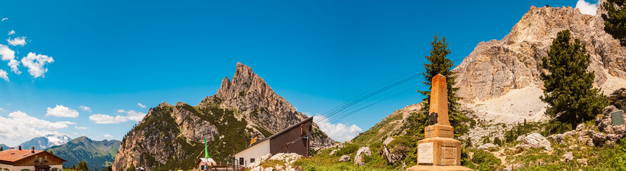 High resolution stitched alpine summer panorama at Mount Lagazuoi, Belluno, Veneto, Italy