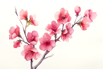 Naklejka na ściany i meble pink cherry blossoms watercolor on white background