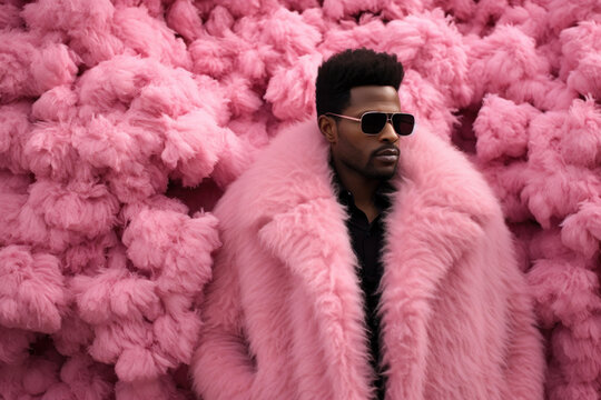 Stylish African American male model wearing stylish pink designer winter clothes - Powered by Adobe