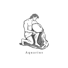Aquarius zodiac symbol in engraving style. 
