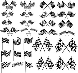 Vector black and white checkered auto racing flags and finishing tape vector