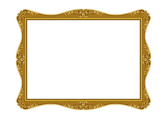 Picture frame. Vintage style. Golden ornate square border with floral carving. Museum exhibition. Antique wall decoration. Luxury interior object. Baroque isolated element. Vector empty gold framework