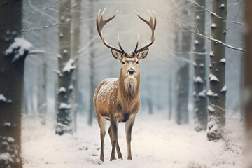 deer in the woods with snow 