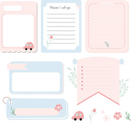 Vector set of cute pastel pink memo pad stickers for digital planning.