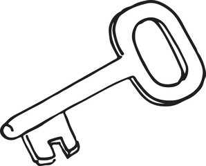 Key icon in doodle sketch lines. Safety protection house home property illustration vector