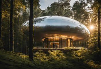 An AI illustration of the cloud - like cabin is made out of glass and concrete