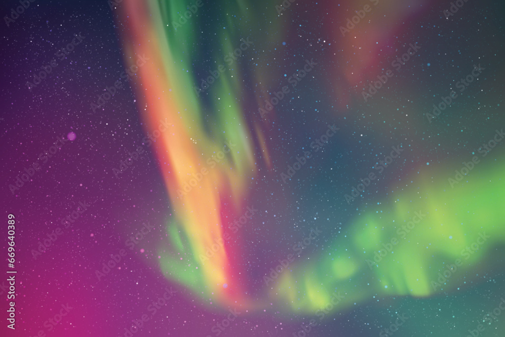 Sticker colorful polar lights. purple green aurora borealis. night starry sky