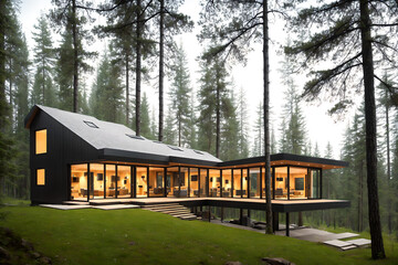 Modern house in forest