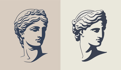 Ancient Greek woman head logo vector illustration silhouette - obrazy, fototapety, plakaty