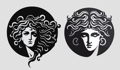 Ancient Greek woman head logo vector illustration silhouette