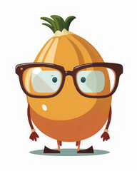Onion wearing glasses isolated on white. Funny vegetable cartoon illustration 