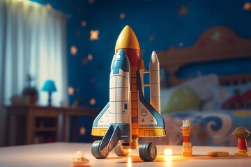 A toy space shuttle in a kid's room - obrazy, fototapety, plakaty